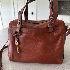 Fossil Brown Leather Crossbody Satchel with Classic Design